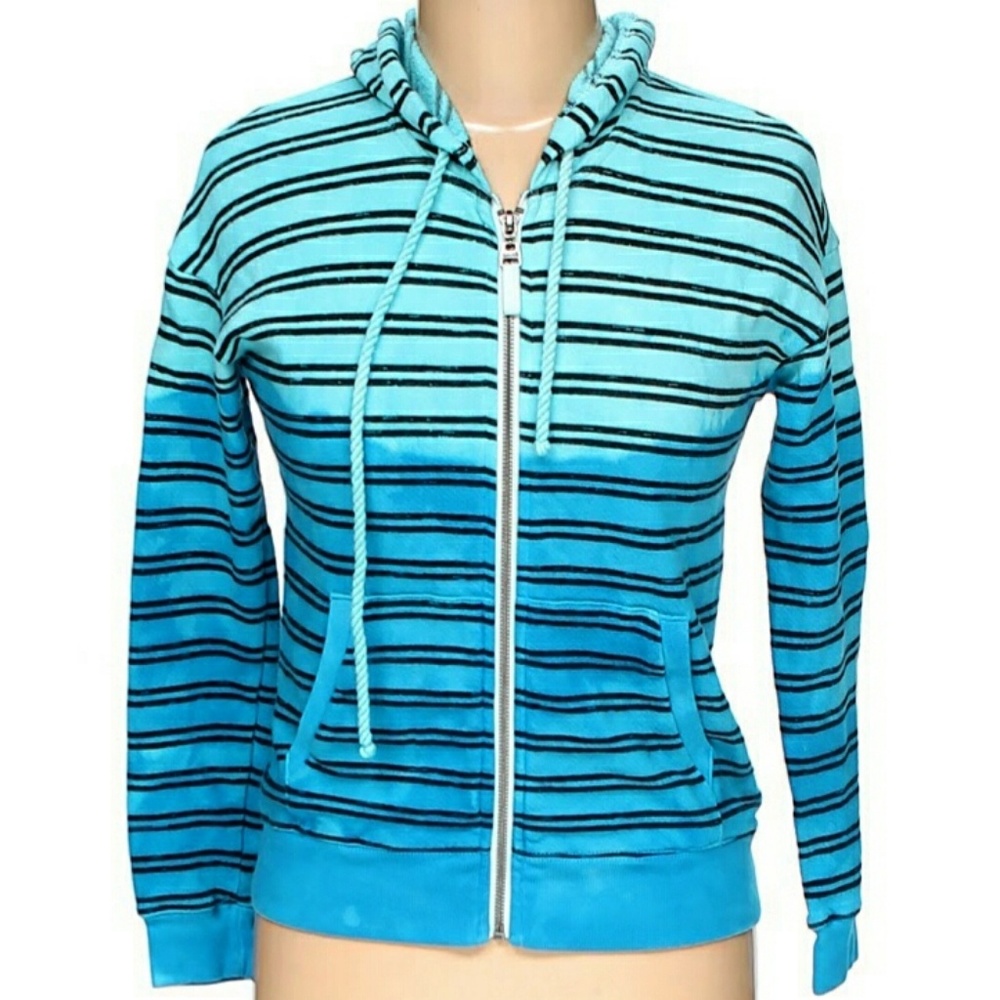 Splendid Dip Dye Striped Hoodie Sweatshirt Blue